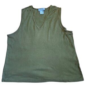 Venezia Jeans Olive V-Neck Tank Top Size 22 95% Cotton 5% Spandex Plus Size Wome